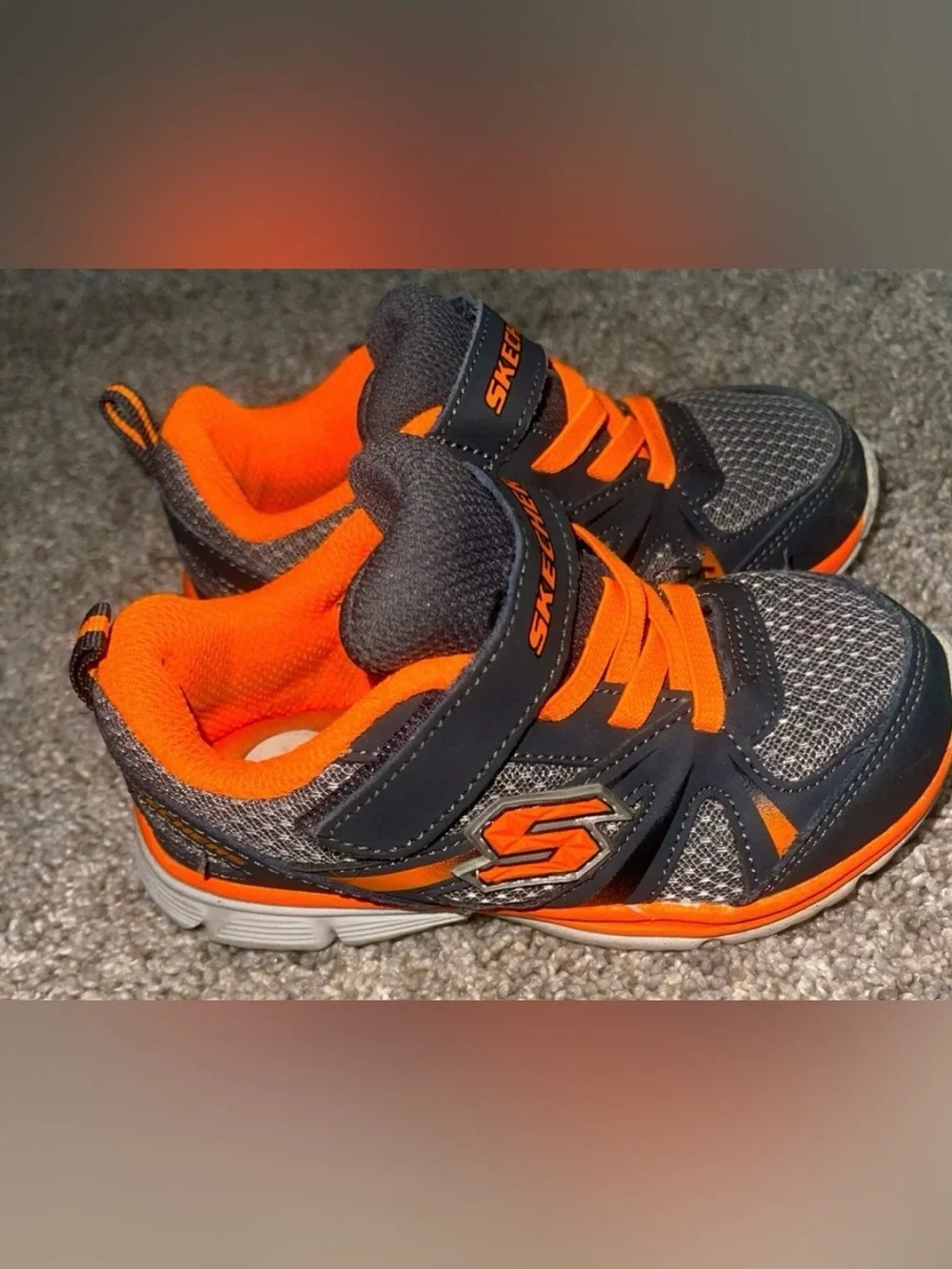 Skechers Kids Foamies Drifterz speedees 8 shoe gray orange Velcro